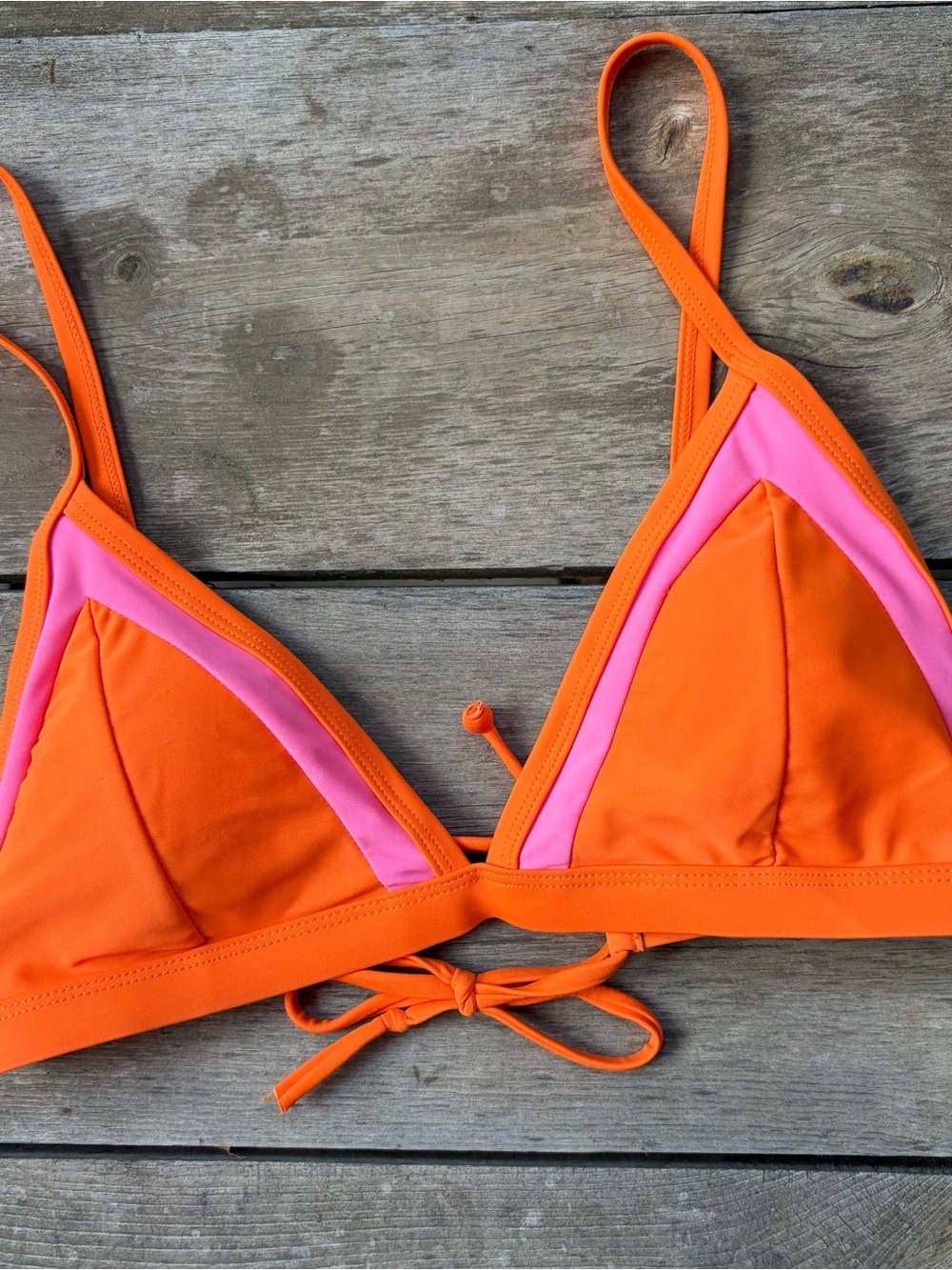 Color-Block Orange & Pink Triangle Bikini Top